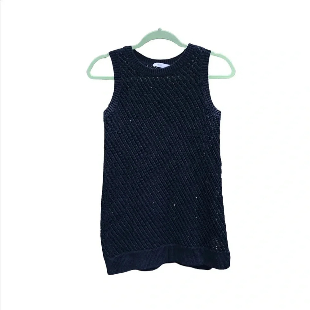 VINCE NAVY BLUE SLEEVELESS KNIT SWEATER - Picture 4 of 7